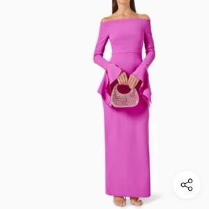 Solace London Off-Shoulder Magenta Long Sleeve Dress